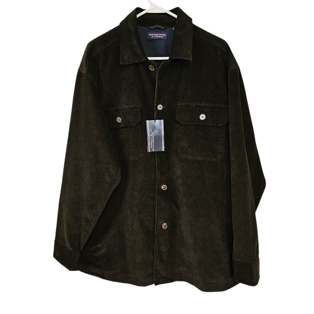 Roundtree & Yorke Corduroy Dark Green Button Down Shacket Jacket
